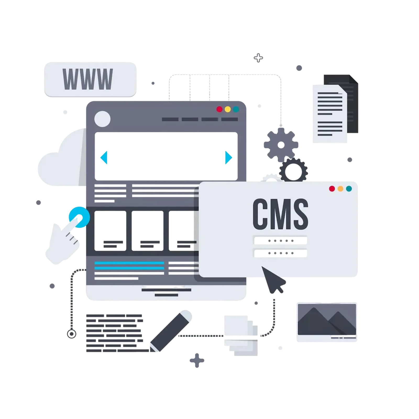 Content management system concept illustration for custom web design
