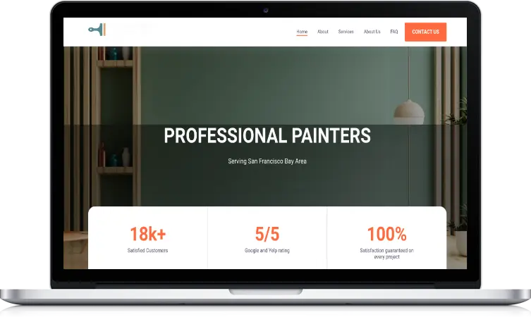 Painter website homepage design mockup on laptop