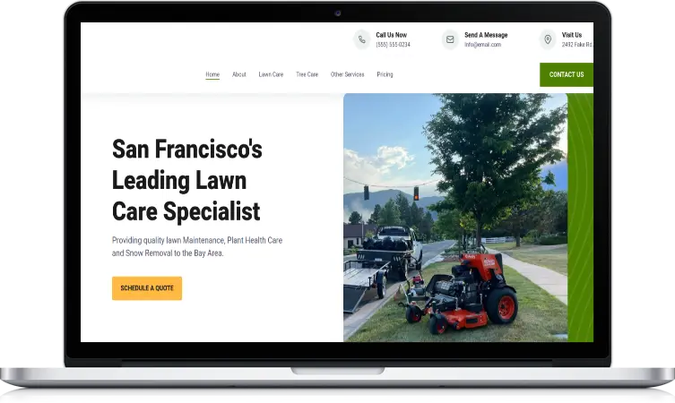 Lawncare website homepage design mockup on laptop
